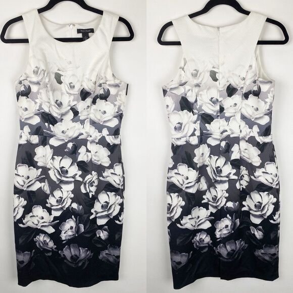 White House Black Market Black White Floral Sleeveless Dress Womens Size‎ 8 - Picture 1 of 6